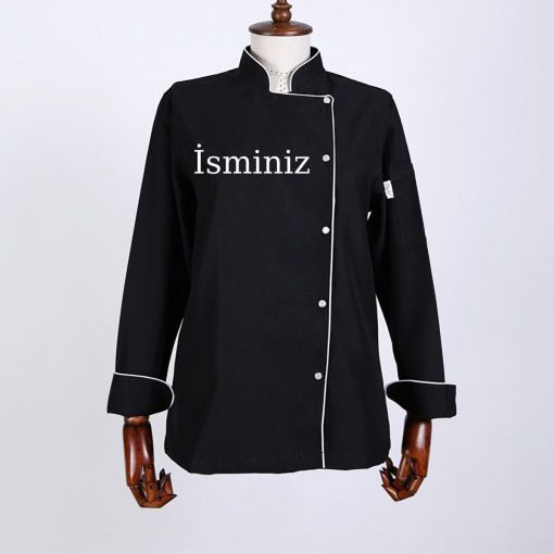Zena Model İsim Nakışlı Erkek Siyah Aşçı Ceketi